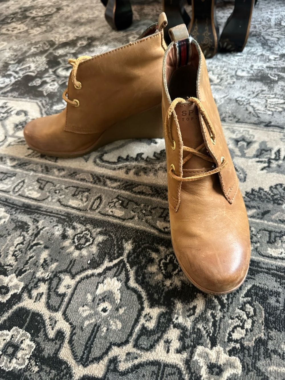 Sperry Tan Leather Lace-Up Wedge Ankle Boots